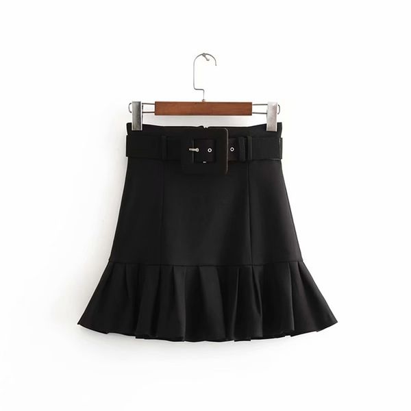 za women's new fall 2019 vintage high waist with belt pleated hem short skirt small pleated hem mini skirt 0200423800, Black
za women's new fall 2019 vintage high waist with belt pleated hem short skirt small pleated hem mini skirt 0200423800, Black