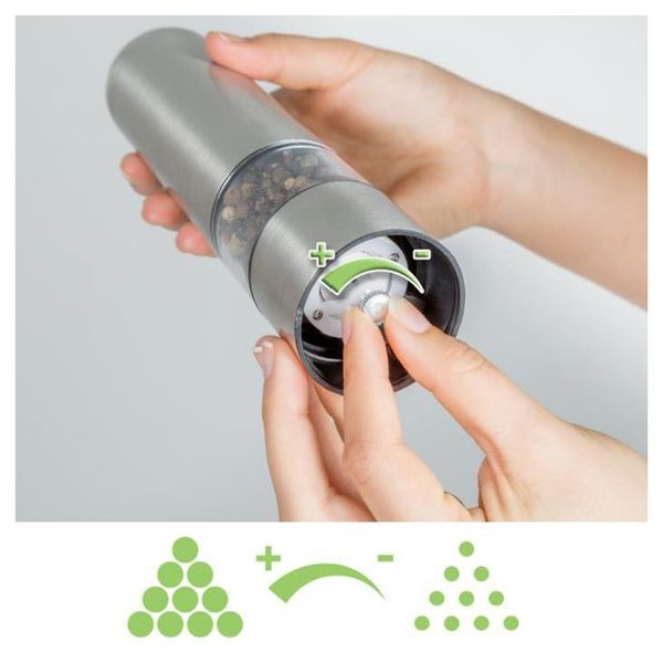 press style round pepper grinder electric mill in stainless steel, salt mill (salt) or pepper mill-silver color-with light
press style round pepper grinder electric mill in stainless steel, salt mill (salt) or pepper mill-silver color-with light