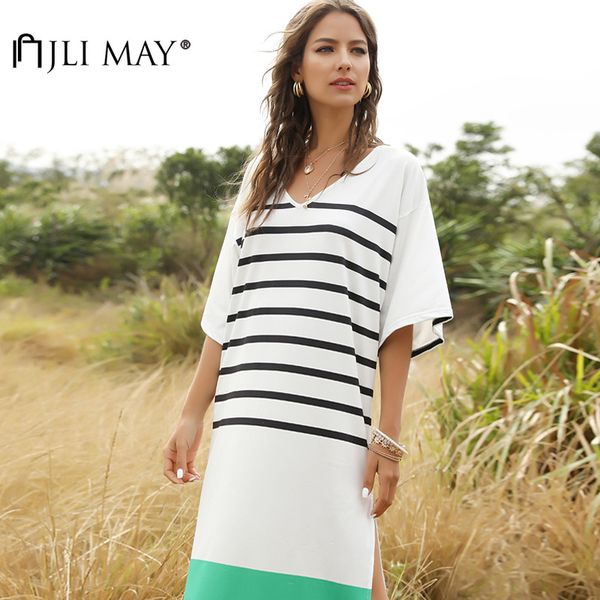 jli may women's striped dress summer v-neck half batwing sleeve lace up straight loose split casual mid-calf dresses, Black;gray
jli may women's striped dress summer v-neck half batwing sleeve lace up straight loose split casual mid-calf dresses, Black;gray