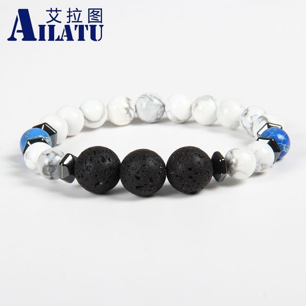 ailatu new designs mens jewelry wholesale 10pcs/lot 8mm white howlite and 12mm lava rock stone lucky energy bracelets, Golden;silver
ailatu new designs mens jewelry wholesale 10pcs/lot 8mm white howlite and 12mm lava rock stone lucky energy bracelets, Golden;silver