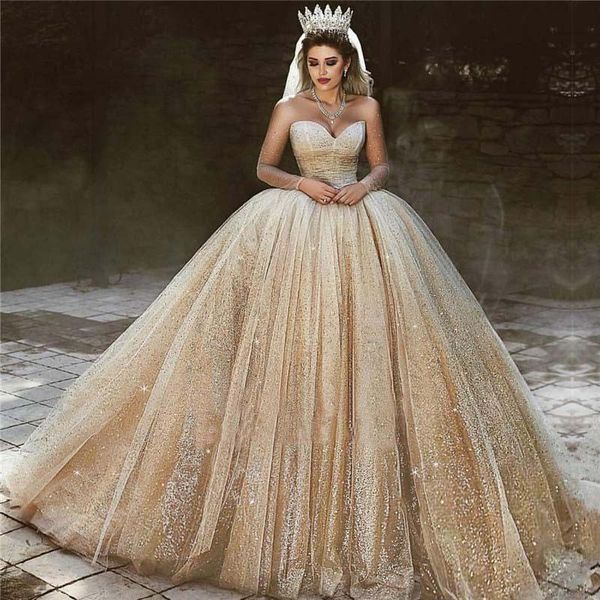 luxury arabic gold wedding dresses 2020 sequins princess ball gown royal wedding dress sweetheart beads sparkly princess bridal gowns, White
luxury arabic gold wedding dresses 2020 sequins princess ball gown royal wedding dress sweetheart beads sparkly princess bridal gowns, White