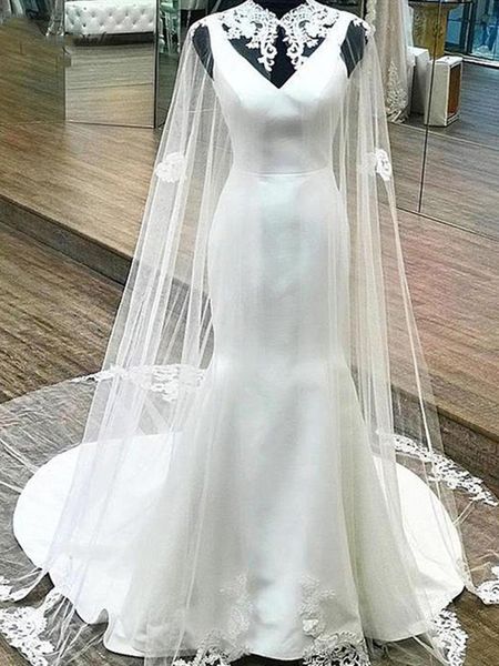 actual p wedding dress with cape lace high neck long train mermaid bridal gowns open backless long wrap vestido de noiva, White
actual p wedding dress with cape lace high neck long train mermaid bridal gowns open backless long wrap vestido de noiva, White