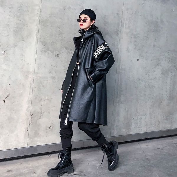 johnature 2019 new fashion streetwear pu patchwork loose zippers women genuine leather winter thicken long hooded coats, Black
johnature 2019 new fashion streetwear pu patchwork loose zippers women genuine leather winter thicken long hooded coats, Black