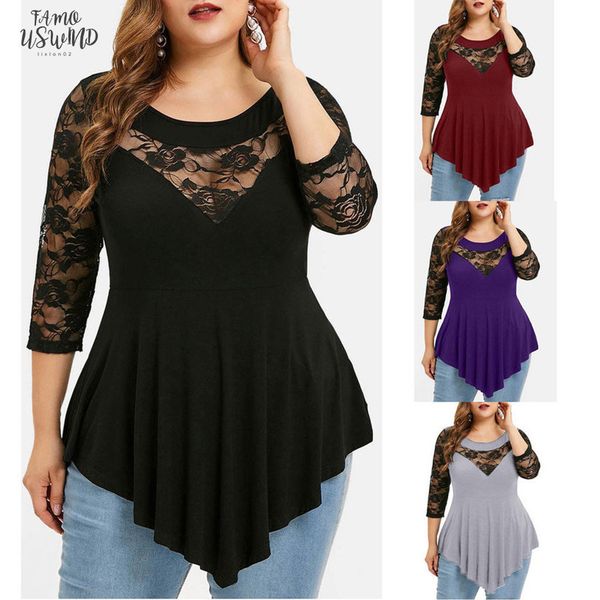 2020 tshirt women plus size women solid floral lace o neck asymmetric three quarter camiseta harajuku t shirt, White
2020 tshirt women plus size women solid floral lace o neck asymmetric three quarter camiseta harajuku t shirt, White