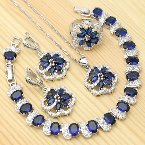 925 silver jewelry sets for women blue cubic zirconia flower ring bracelet pendant earrings necklace set silver kits, Slivery;golden
925 silver jewelry sets for women blue cubic zirconia flower ring bracelet pendant earrings necklace set silver kits, Slivery;golden