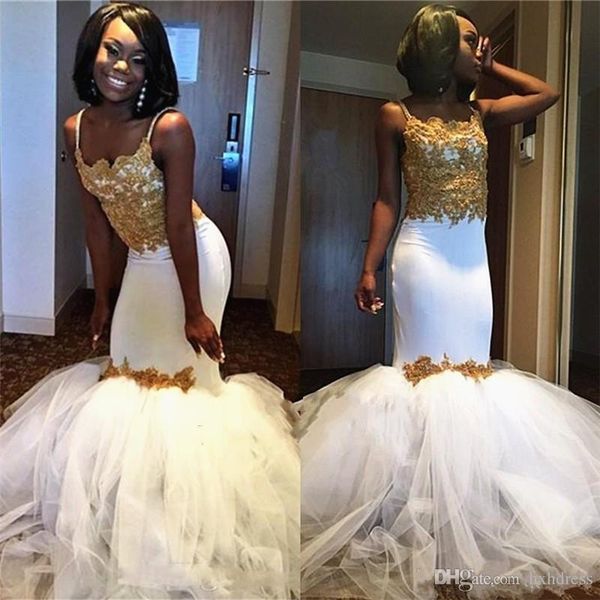 new white and gold mermaid black girls prom dresses puffy ruched tulle skirts spaghetti straps occasion evening gowns custom made 238
new white and gold mermaid black girls prom dresses puffy ruched tulle skirts spaghetti straps occasion evening gowns custom made 238