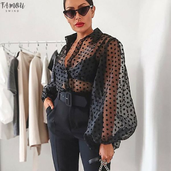women polka dot blouse lady early autumn modern mesh shirt vogue see through loose button puff sleeve blouse high street, White
women polka dot blouse lady early autumn modern mesh shirt vogue see through loose button puff sleeve blouse high street, White