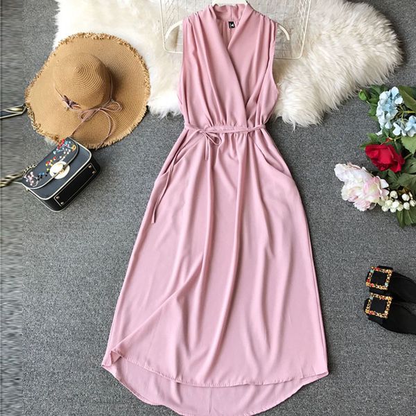casual dresses women's dress sleeveless solid color chiffon summer 2021 chic elegant korean long slim v-neck midi fashion black blue, Black;gray
casual dresses women's dress sleeveless solid color chiffon summer 2021 chic elegant korean long slim v-neck midi fashion black blue, Black;gray