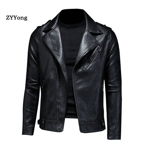 2020 men's leather jacket zipper design leather brown men jacket men and coat, Black