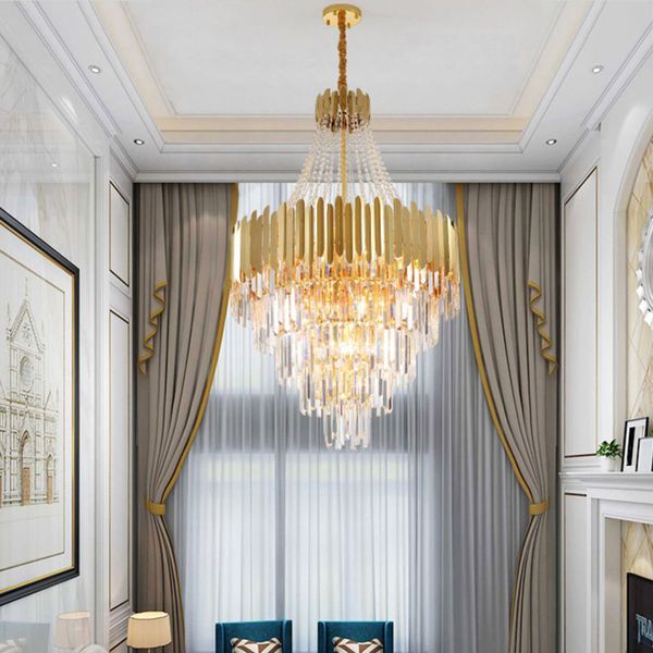 contemporary k9 crystal chandelier lighting luxury gold stainless steel long pendant chandeliers lamp for duplex building penthouse stairs
contemporary k9 crystal chandelier lighting luxury gold stainless steel long pendant chandeliers lamp for duplex building penthouse stairs