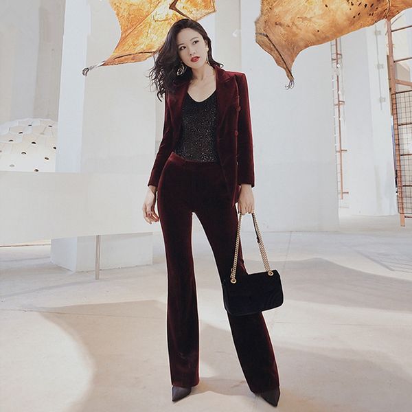women's suits & blazers suit burgundy velvet temperament two-piece (jacket + pants) double-breasted slim banquet, White;black
women's suits & blazers suit burgundy velvet temperament two-piece (jacket + pants) double-breasted slim banquet, White;black