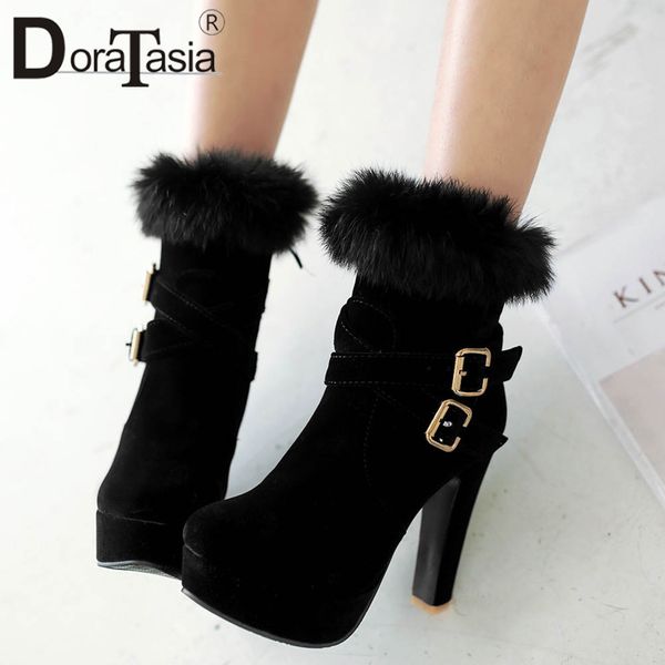 doratasia big size 31-43 elegant ladies high heels platform fashion belt buckle shoes woman party faux fur ankle boots women, Black 
doratasia big size 31-43 elegant ladies high heels platform fashion belt buckle shoes woman party faux fur ankle boots women, Black