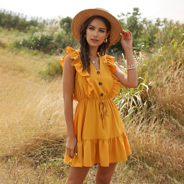 dress summer 2020 women solid yellow sashes beach dress boho style ruffles a-line mini sundress elegant party vestidos
dress summer 2020 women solid yellow sashes beach dress boho style ruffles a-line mini sundress elegant party vestidos