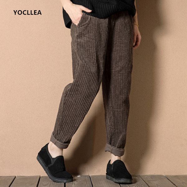 vintage slim corduroy women pants autumn winter casual harem pants high elastic waist office lady loose full length trouser, Black;white
vintage slim corduroy women pants autumn winter casual harem pants high elastic waist office lady loose full length trouser, Black;white