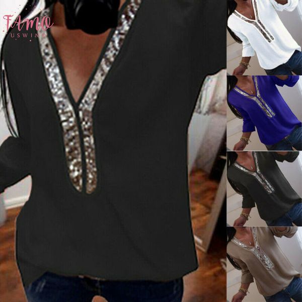 women ladies 2019 new fashion sequin v neck long sleeve casual l 5xl increase t shirt summer office, White
women ladies 2019 new fashion sequin v neck long sleeve casual l 5xl increase t shirt summer office, White
