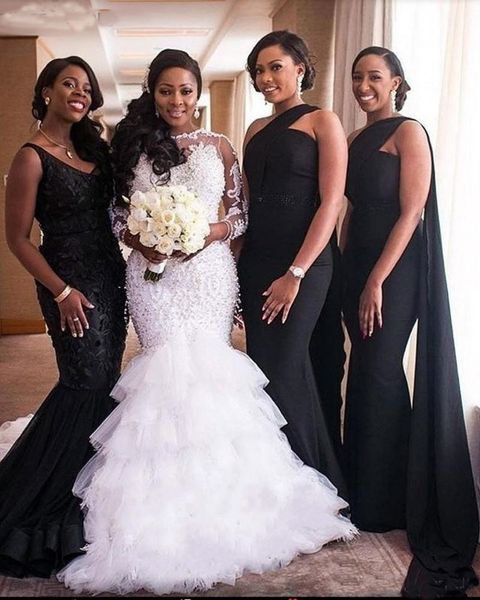 2019 mermaid wedding dresses african long sleeves illusion major beading ruffles tiered chapel train pearls tulle bridal gown, White
2019 mermaid wedding dresses african long sleeves illusion major beading ruffles tiered chapel train pearls tulle bridal gown, White
