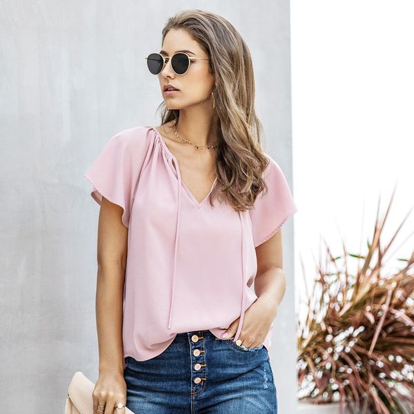 new arrival chiffon blouses 2020 women summer elegant loose bow lace-up short sleeve casual blouse female pink black white
new arrival chiffon blouses 2020 women summer elegant loose bow lace-up short sleeve casual blouse female pink black white