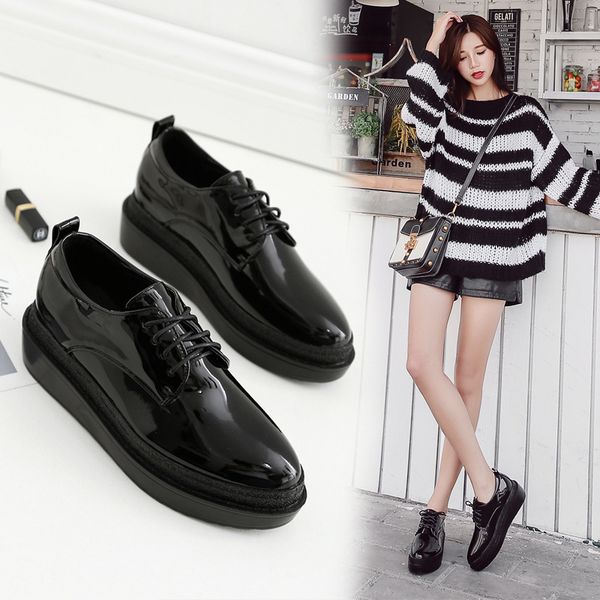 women shoes autumn all-match platform british style round toe female footwear oxfords women's patent leather ballet flats, Black
women shoes autumn all-match platform british style round toe female footwear oxfords women's patent leather ballet flats, Black