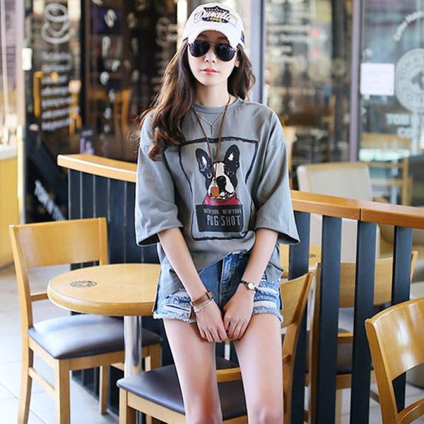 casual plus size basic t-shirt summer korean style women tee casual loose short sleeve letter dog print dark gray slit female quality, White
casual plus size basic t-shirt summer korean style women tee casual loose short sleeve letter dog print dark gray slit female quality, White