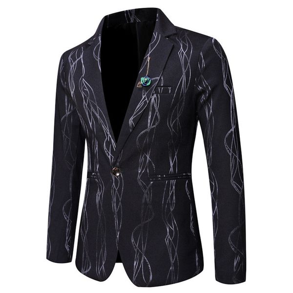 line print mens designer blazers fashion slim luxury single button panelled mens blazers casual males clothing, White;black
line print mens designer blazers fashion slim luxury single button panelled mens blazers casual males clothing, White;black