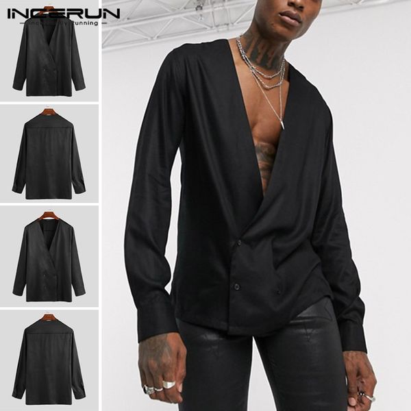 men's casual shirts 2021 man fashion black double breasted blouse solid color clubwear camisa men long sleeve v-neck funk shirt, White;black
men's casual shirts 2021 man fashion black double breasted blouse solid color clubwear camisa men long sleeve v-neck funk shirt, White;black