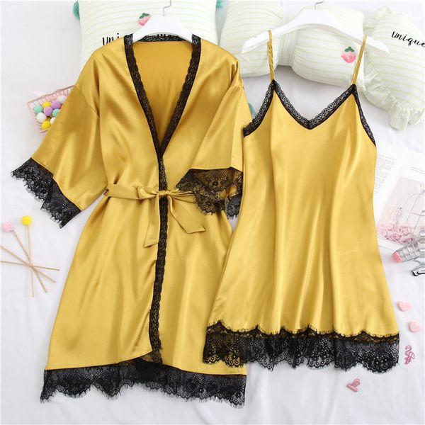 women satin 2pcs robe suit bride bridesmiad kimono bath gown casual nighty&bathrobe set lace trim sleep set nightwear negligee, Black;red
women satin 2pcs robe suit bride bridesmiad kimono bath gown casual nighty&bathrobe set lace trim sleep set nightwear negligee, Black;red