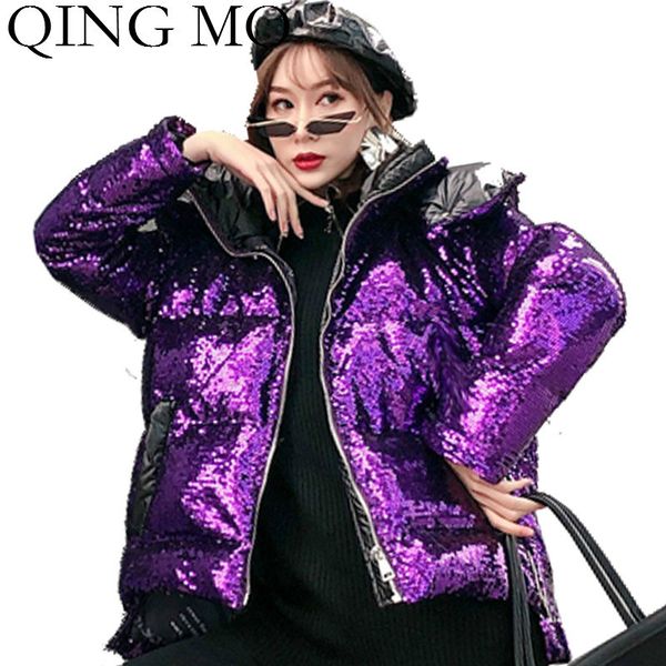 qing mo purple women hooded parkas 2019 women full sequin parkas winter thick warm cotton padded coat irregular coat zqy2297, Black
qing mo purple women hooded parkas 2019 women full sequin parkas winter thick warm cotton padded coat irregular coat zqy2297, Black