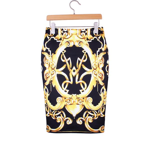 

m- women pencil skirts america & europe fashion ladies slim faldas golden chain print vogue girls casual bottoms, Black