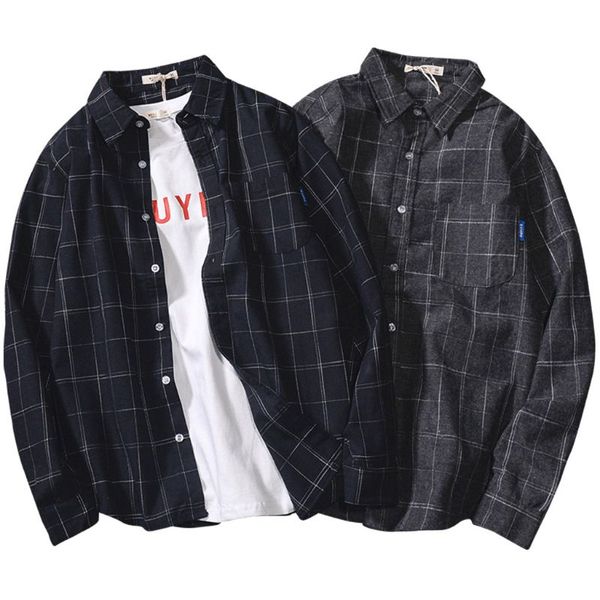 men's korean style autumn long sleeve plaid shirt 2019 male spring outdoor streetwear casual button down loose shirt, White;black
men's korean style autumn long sleeve plaid shirt 2019 male spring outdoor streetwear casual button down loose shirt, White;black