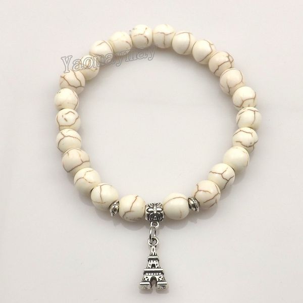 fashion 8mm white turquoise bracelets with antique silver eiffel tower elastic for women 12pcs ing, Black
fashion 8mm white turquoise bracelets with antique silver eiffel tower elastic for women 12pcs ing, Black