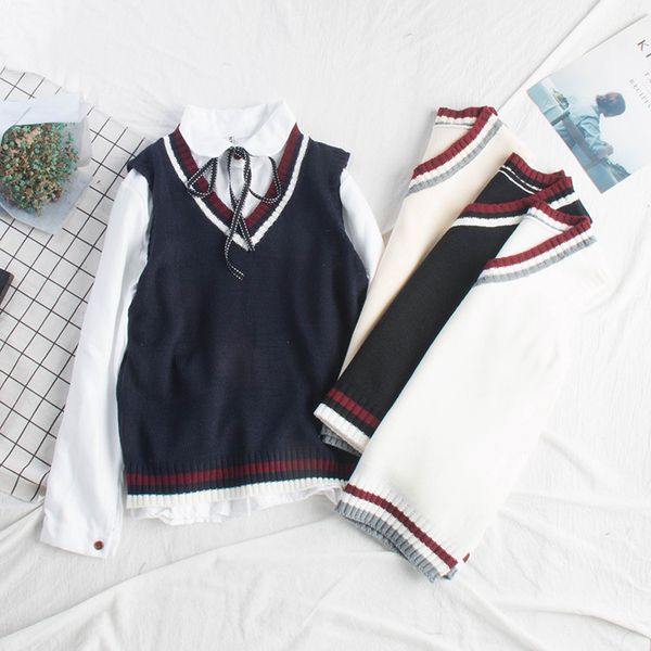 2019 women v-neck pullover knitted sweater sleeveless waistcoat preppy style school girls office lady casual female outerwear, Black;white
2019 women v-neck pullover knitted sweater sleeveless waistcoat preppy style school girls office lady casual female outerwear, Black;white