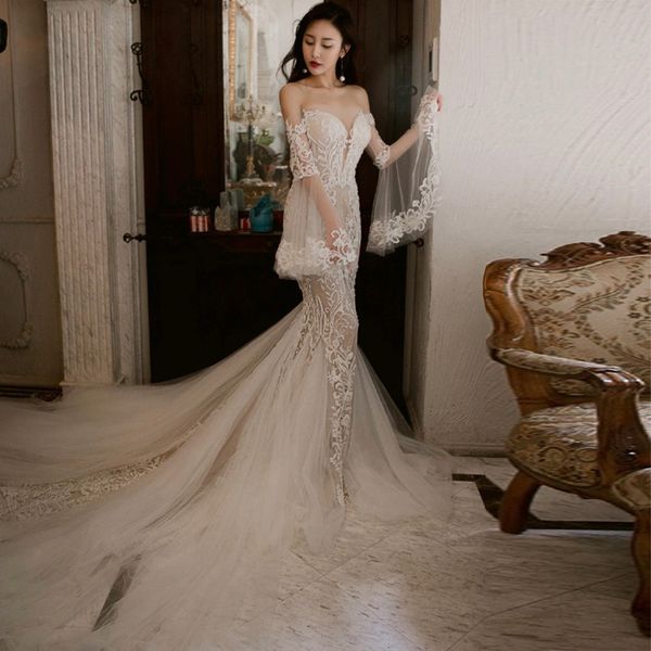 2019 elegant lace mermaid wedding dressturkey vestido de novia off the shoulder sheer wedding gowns bridal dresses robe de mariee, White
2019 elegant lace mermaid wedding dressturkey vestido de novia off the shoulder sheer wedding gowns bridal dresses robe de mariee, White