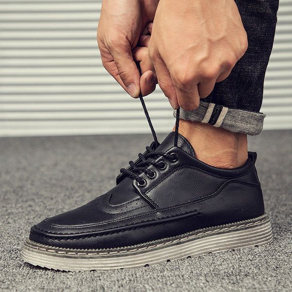 men casual shoes leather retro round toe comfortable shoes solid classic lace-up zapatos de hombre g6-100, Black
men casual shoes leather retro round toe comfortable shoes solid classic lace-up zapatos de hombre g6-100, Black