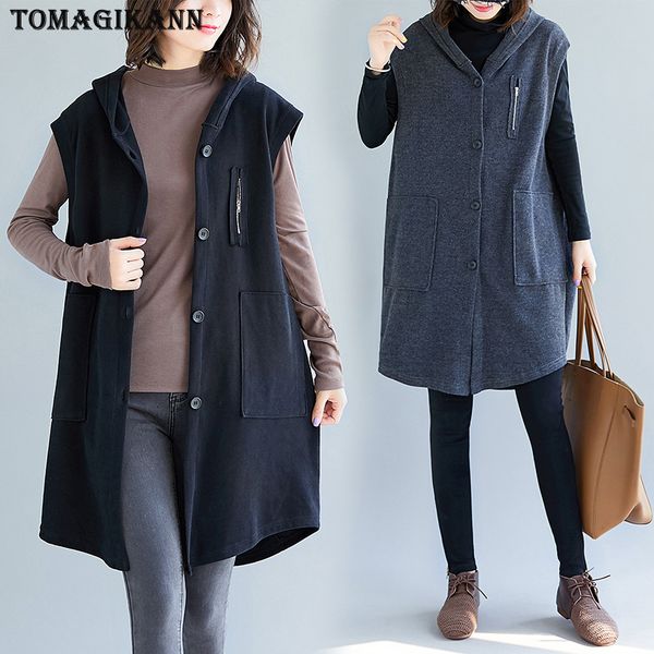 women hooded jackets vest sleeveless pockets zipper button autumn fashion casual bf ladies long vests, Black;white
women hooded jackets vest sleeveless pockets zipper button autumn fashion casual bf ladies long vests, Black;white