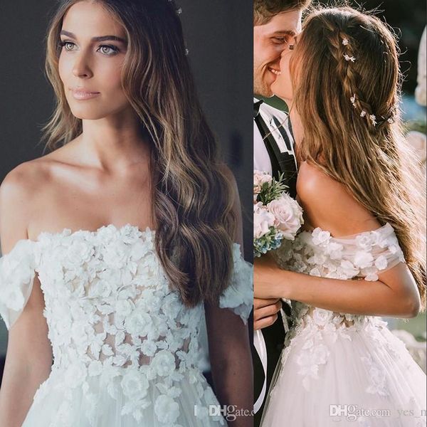new country bohomian a line wedding dresses off shoulder appliques lace flowers short sleeves tulle vestido boho formal bride gowns, White
new country bohomian a line wedding dresses off shoulder appliques lace flowers short sleeves tulle vestido boho formal bride gowns, White