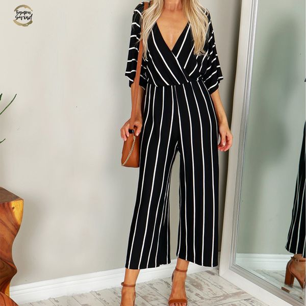 summer 2019 elegant women striped jumpsuits ol work wide leg pants casual loose deep v-neck short sleeve loose rompers, Black;white
summer 2019 elegant women striped jumpsuits ol work wide leg pants casual loose deep v-neck short sleeve loose rompers, Black;white