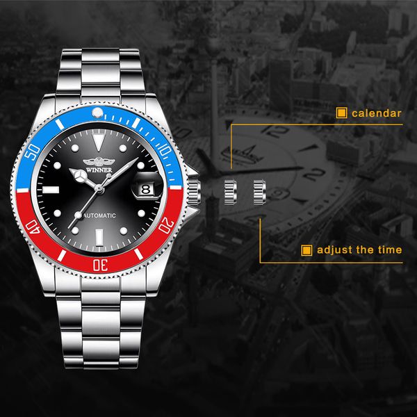 fashion brand winner men automatic mechanical watch stailness steel band men luminous date wristwatches, Slivery;brown
fashion brand winner men automatic mechanical watch stailness steel band men luminous date wristwatches, Slivery;brown