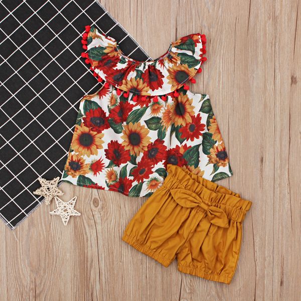 ins kids designer clothes newborn toddler summer baby girls sleeveless collar flower sunflower bow shorts 2pcs set a60, White
ins kids designer clothes newborn toddler summer baby girls sleeveless collar flower sunflower bow shorts 2pcs set a60, White