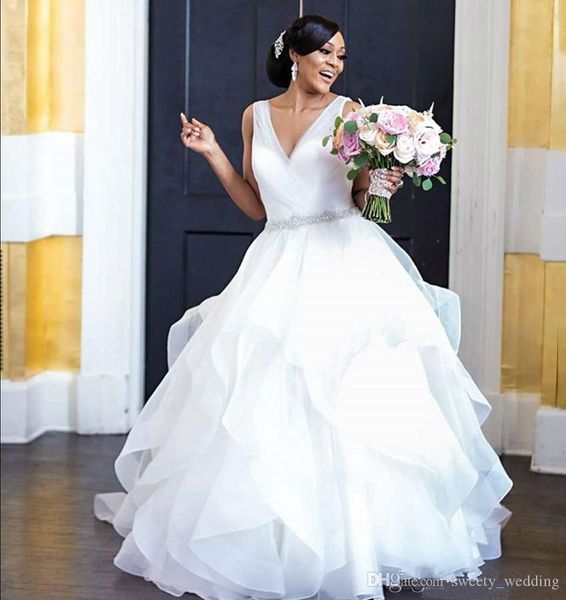 plus size wedding dresses elegant south african v neck backless bridal gowns with tiered skirts custom made wedding dress, White
plus size wedding dresses elegant south african v neck backless bridal gowns with tiered skirts custom made wedding dress, White
