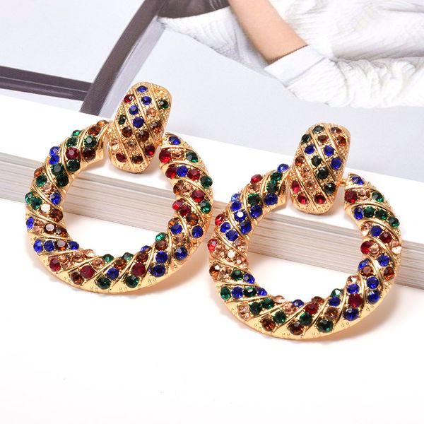 new gold metal rund dangle drop earrings studded with colorful crystals fine rhinestone jewelry accessories for women wholesale, Silver
new gold metal rund dangle drop earrings studded with colorful crystals fine rhinestone jewelry accessories for women wholesale, Silver
