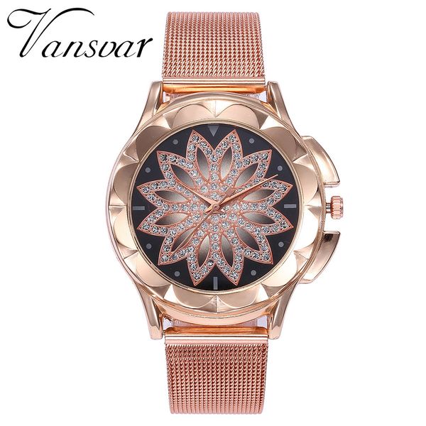 vansvar women watch quartz casual stainless steel band lucky flower rhinestone lady wrist watch with flowers woman watches, Slivery;brown
vansvar women watch quartz casual stainless steel band lucky flower rhinestone lady wrist watch with flowers woman watches, Slivery;brown