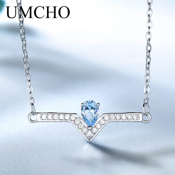

umcho real 925 sterling silver necklace created nano sky blue z chain necklaces for women wedding engagement jewelry