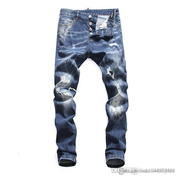 2019 men designer jeans quality nightclub trend hole personality jeans pour hommes jeans men's slim micro-elastic light-colored, Blue
2019 men designer jeans quality nightclub trend hole personality jeans pour hommes jeans men's slim micro-elastic light-colored, Blue