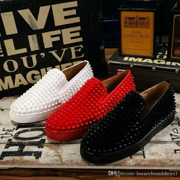 luxury designer red bottom loafers for men women genuine leather slip on platform casual sneakers spikes wedding party flats men shoes 35-46, Black
luxury designer red bottom loafers for men women genuine leather slip on platform casual sneakers spikes wedding party flats men shoes 35-46, Black