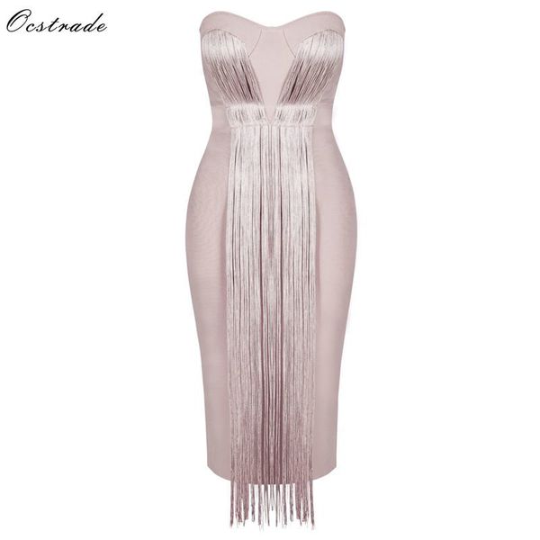 ocstrade summer vestidos bandage 2020 new women midi bandage dress rayon nude tassel fringe strapless bodycon party dress, Black;gray 
ocstrade summer vestidos bandage 2020 new women midi bandage dress rayon nude tassel fringe strapless bodycon party dress, Black;gray
