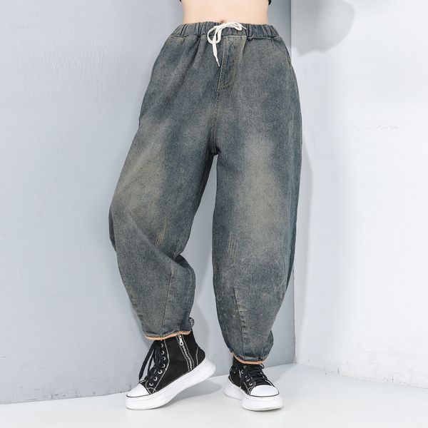 women plus size jeans elastic waist loose casual harem denim pants female street style hip hop wide leg trousers, Blue
women plus size jeans elastic waist loose casual harem denim pants female street style hip hop wide leg trousers, Blue
