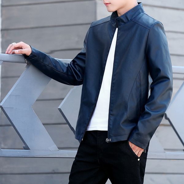 men's fur & faux autumn and winter european american casual solid color stand-up collar leather jacket, Black 
men's fur & faux autumn and winter european american casual solid color stand-up collar leather jacket, Black