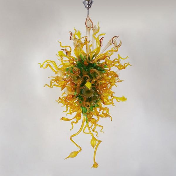 Italian Long Flower Chandelier Lighting Amber And Green Glass Shade Pendant Lamps Modern Decor Hand Blown Glass Chandelier With Led Bulbs