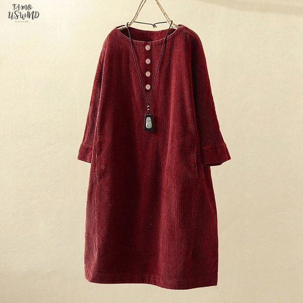 women corduroy dress vintage solid pockets button long sleeve dress loose casual female o neck plus size 5xl dresses vestidos, Black;gray
women corduroy dress vintage solid pockets button long sleeve dress loose casual female o neck plus size 5xl dresses vestidos, Black;gray