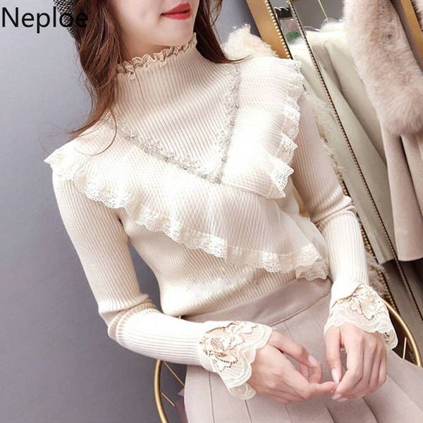 neploe lace ruffles patchwork knit pullover beads half turtleneck long sleeve pullover knitwear 2019 autumn winter sweater 56041, White;black
neploe lace ruffles patchwork knit pullover beads half turtleneck long sleeve pullover knitwear 2019 autumn winter sweater 56041, White;black
